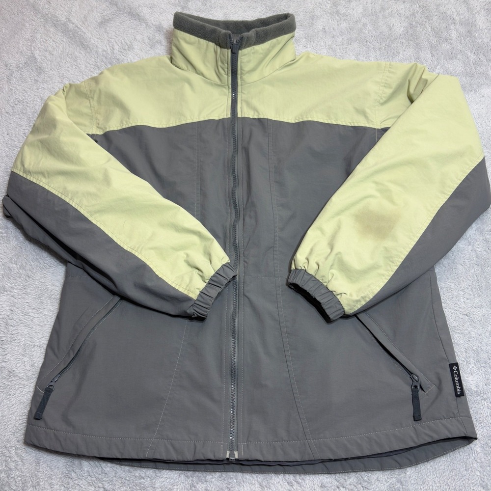 Columbia Jacket Women L Gray Green Colorblock Fleece Lined Interchange XL7394